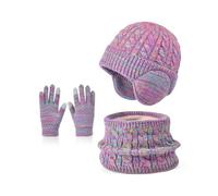 ZEPFJHE Conjunto de guantes térmicos de invierno para niños, con solapa para las orejas, gorro, polaina, guantes acrílicos, accesorios para exteriores, conjunto de guantes para el cuello para niños