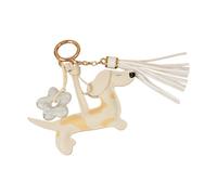 ZEPFJHE Correa de piel sintética con diseño de perro original para mochilas y llaves de coche en dos colores clásicos, llavero único con colgante de perro salchicha, blanco, Talla única
