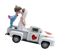 ZEPFJHE Decoración de camión de boda de aleación en miniatura con puerta que se puede abrir y tirar hacia atrás, figuras de pareja para aniversario, exhibición del hogar, camión retro, decoración de