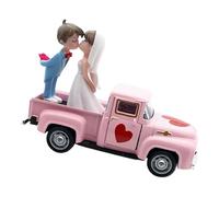 ZEPFJHE Decoración de camión de boda de aleación en miniatura con puerta que se puede abrir y tirar hacia atrás, figuras de pareja para aniversario, exhibición del hogar, camión retro, decoración de
