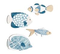 ZEPFJHE Decoración de pared con diseño de pez azul para baño, sala de estar, letrero costero de madera para colgar en la pared