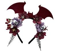 ZEPFJHE Diadema de murciélago de calavera para fiesta de Halloween con decoraciones de flores para películas de miedo, noche y eventos, decoración de festival de temporada, tocado de calavera de