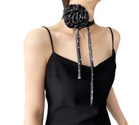 ZEPFJHE Elegante bufanda con correa de flores para fiesta, bufanda fina con puntos para mujer, corbata de cuello a la moda, vestido de fiesta, diadema para el cuello, Wavelet negro, M