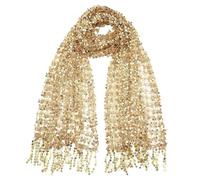 ZEPFJHE Elegante bufanda de novia con lentejuelas brillantes con borlas para boda, noche, fiesta, danza del vientre, accesorios, Amarillo dorado., M