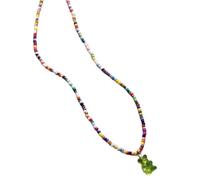 ZEPFJHE Elegante collar con colgante de oso colorido, gargantilla de oso acrílico con cuentas para una declaración de moda única y estética de joyería, talla única, como se describe, como se describe