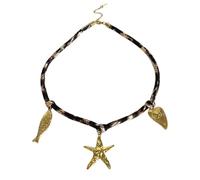 ZEPFJHE Elegante collar de cuerda de leopardo con colgante de estrellas de mar doradas, elegante cadena para el cuello para vacaciones en la playa y fiestas, talla única, como se describe, como se