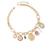 ZEPFJHE Elegante collar de oro para mujer con cadena de clip y varios dijes como estrellas de mar y perlas para ocasiones especiales, talla única, como se describe, como se describe
