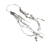 ZEPFJHE Elegante diadema de perlas con borlas largas y cadena larga, accesorio para el cabello para mujeres y niñas