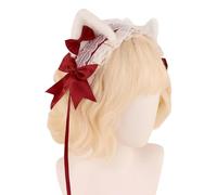 ZEPFJHE Elegante tocado de gatito para baile de graduación, cumpleaños, encaje blanco, lazos de Halloween, accesorio para disfraz de Halloween