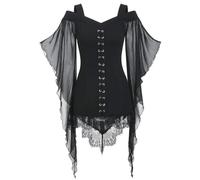 ZEPFJHE Este disfraz para mujer crea un paso dramático y de efecto en la historia e inolvidable con esta camisa de mujer con mangas de mariposa y hombros descubiertos, blusa de malla transparente