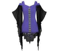 ZEPFJHE Este disfraz para mujer crea un paso dramático y de efecto en la historia e inolvidable con esta camisa de mujer con mangas de mariposa y hombros descubiertos, blusa de malla transparente