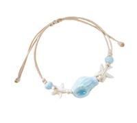 ZEPFJHE Estilo de playa hecho a mano, cadena de concha de pez estrella con cuentas de cerámica y cordón tejido, accesorios de vacaciones de playa, joyería hecha a mano, talla única, como se describe