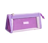 ZEPFJHE Estuche para lápices de alta capacidad, 2 compartimentos, bolsa transparente organizadora portátil, bolsa organizadora de viaje, maquillaje y viaje, Purple