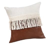 ZEPFJHE Funda de cojín cuadrada de piel sintética con bloqueo de color, con borlas, para el hogar, sofá, funda de almohada de retazos suave de poliuretano