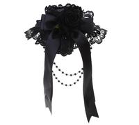 ZEPFJHE Gorro con colgante de lazo y cuentas, tocado gótico de encaje con flores, accesorios de cosplay