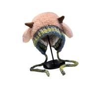 ZEPFJHE Gorro de punto de cuerno de felpa con pompones suaves para mujeres, hombres y niños, actividades al aire libre, varios colores, elegante accesorio de invierno con pompones, f, B