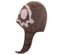 ZEPFJHE Gorro de punto de moda sin ala con orejeras para mujeres y adolescentes, cálido invierno casual, ropa de calle, gorro de punto de calavera, marrón, Talla única