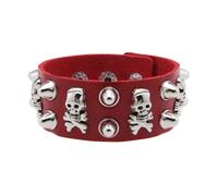ZEPFJHE Gothic Revivals - Brazalete de poliuretano con diseños intrincados de calavera y acento de remache vanguardista para una moda alternativa de calavera ancha de piel sintética, talla única, como