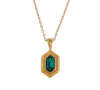 ZEPFJHE Hermoso collar de piedras preciosas de color dorado con un pequeño colgante incrustado con circonita cúbica para mujer, colgante de corte hexagonal de aspecto vintage