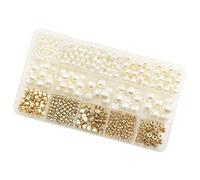 ZEPFJHE Juego de 15 cuentas espaciadoras redondas con forma de corazón y estrella dorada, accesorios de perlas sueltas mixtas, suministros para hacer joyas, accesorios de moda