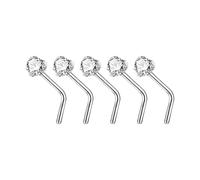 ZEPFJHE Juego de 5 elegantes aretes de nariz y aro de aleación de 20 g con piedras brillantes de circonita cúbica, accesorio de joyería, uso diario, piercing de nariz, UU, como se describe, como se