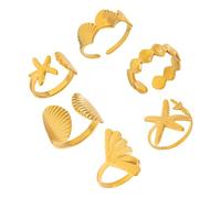 ZEPFJHE Juego de 6 anillos ajustables de aleación resistente con diseño de estrellas de mar, diseño de concha y estrellas de mar, juego de regalo, colección multicombinación, 6 unidades, talla única