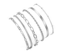 ZEPFJHE Juego de 6 elegantes pulseras de oro para mujer, chapadas en oro real de 14 quilates, apilables y cómodas de llevar, con cadena de clip, talla única, como se describe