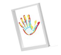 ZEPFJHE Marco de fotos alimentado por USB con base LED cálida y 4 paneles transparentes para decoración de mesa familiar, marco de fotos con huella de mano, pantalla LED USB