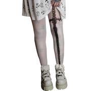 ZEPFJHE Medias de mujer japonesas estéticas con estampado de espadas caprichosas 120D, opacas, blancas, medias para disfraz