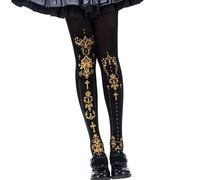ZEPFJHE Medias opacas de hadas japonesas estéticas vintage con estampado de cruces para fiestas de disfraces, mallas con estampado vintage, Oro negro., Talla única