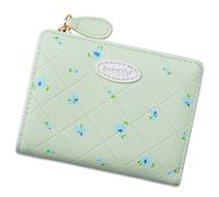 ZEPFJHE Monedero simple y elegante, de piel sintética, con estampado de flores, monedero corto con tarjetero, cambio de piel sintética, bonito estampado de flores con tarjetero, verde claro, Mass