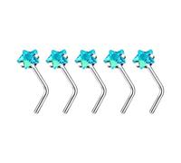 ZEPFJHE Paquete de 5 prácticos anillos de aleación resistentes para la nariz y tachuelas en forma de L y diseños de aro con acento de circonita cúbica, accesorios de nariz de moda, E, como se describe