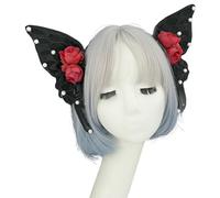 ZEPFJHE Práctica diadema de alas de mariposa con perlas góticas, Lolitas, renacentistas, bosques, hadas, accesorio para cualquier ocasión, diadema de mariposa y flor para mujer