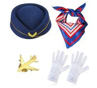 ZEPFJHE Sombrero de asistente de vuelo para niños y adultos, fiesta de azafata de aire, cosplay, gafas de sol, azafata para fiesta de Halloween, azafata a granel
