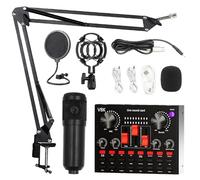 Zephviora Juego de micrófono para podcast, controlador DJ y micrófono BM800, micrófono para juegos con brazo, kit de mezcla de audio con tarjeta de sonido para streaming, podcasting, grabación
