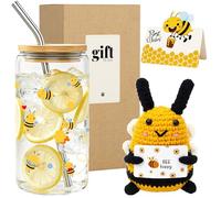 Zephyra Set de Regalo Abeja para Mujer-Juego de 3 Piezas con Vaso Decorado,Adorno de Abeja Hecho a Mano y Tarjeta,Amuleto de Buena Suerte para Energía Positiva,Ideal para Amiga,Mamá,Hermana,Compañera