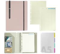 ZephyrCraft Carpeta de Anillas A5, Juego de cuadernos recargables A5 con separadores, Carpeta de presupuesto redonda de 6 agujeros(rosa)