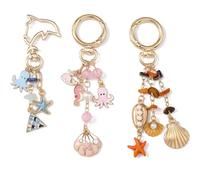 ZephyrHome 3 Pack llaveros mujer estilo océano, llavero mujer con pulpo, estrella de mar y conchas, elegante keychain para bolso, llavero coche para, porta chaves mulher ideal como regalo para amigas