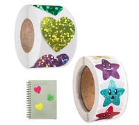 ZEPIQOR 1000 PCS Pegatinas Estrellas, Diámetro Prémium 2,5cm Pegatinas Estrellas Sonrientes con Purpurina Paquete Rollo Láser Suministros Decoración Pegatinas Recompensa Adecuados para Profesores
