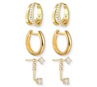 ZEPIQOR 3 Pares pendientes dorados mujer, pendientes mujer oro, Pendientes Mujer Plata de Ley 925 Chapada en Oro Dorados de 14K Pendientes Pequeños CZ Pendientes Aro Piercings Oreja