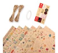 ZEPIQOR 6 Hojas papel regalo, papel regalo infantil, Papel de Regalo 70x50cm Papel de Regalo Cumpleaños Kraft para Decorado, Día De Fiesta, Baby Shower con Cinta de Doble Cara, Cuerda, Pegatinas