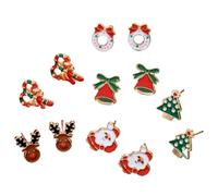 ZEPIQOR 6 Pares Pendientes Navidad para Mujer Niña, Regalo Maquillaje Accesorios Decoraciones, Árbol Sombrero de Papa Noel Reno Copo de Nieve Cascabel