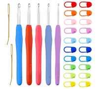 ZEPIQOR Juego de 5 Ganchos de Crochet,Tamaño: 6.5 mm, 7 mm, 8 mm, 9 mm, 10 mm,Ganchos Grandes y con Agujas y Marcadores de Puntada,Con 20 Marcadores de Puntada y 2 Alfileres de Lana