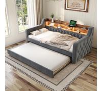 Zepneiy Cama 90x190 con cama nido 90x190cm, sofá cama con 12 listones, cama tapizada para dormitorio, habitación de invitados o habitación juvenil, estructura de cama de terciopelo metal-madera color
