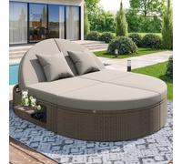 Zepneiy Juego de muebles de jardín para exteriores, sofá cama impermeable con estante lateral y ajustable, tumbona doble multifuncional, para muebles de balcón, terraza, ratán gris