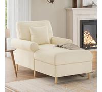 Zepneiy - Sofá de 1 plazas con acolchado y chaise longue plegable cómodo, puf para salón y dormitorio, terciopelo beige