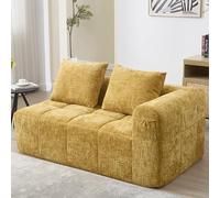 Zepneiy Sofá para 2 personas, acolchado, sillón lounge con cojín y bolsillos laterales para mando a distancia y teléfono móvil, muebles de salón, sofá cama, para salón, villa, amarillo chenilla