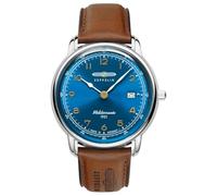 Zeppelin 9640-3 Méditerranée - Reloj de cuarzo para hombre, caja de acero inoxidable, esfera azul, correa de piel, 40 mm