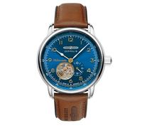 Zeppelin 9666-3 Mediterranée - Reloj automático para hombre, diseño de corazón abierto con correa de cuero marrón