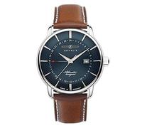 Zeppelin 8442 Reloj de Pulsera para Hombre con Correa de Cuero Atlantic Series Quartz GMT Date, Azul, Talla única, Correa
